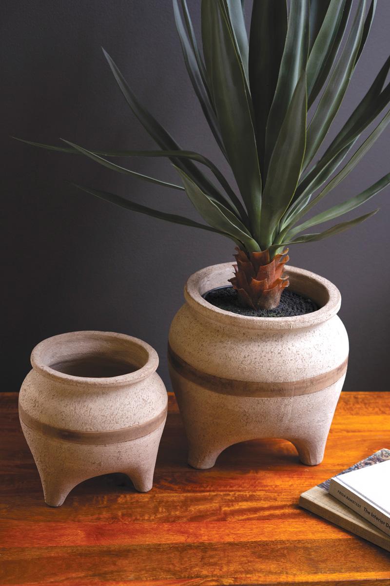Terracotta Planters With Horizontal Brown Stripe