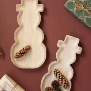 Box of 2 — Set of 2 Carved Wood Snowmen Trays