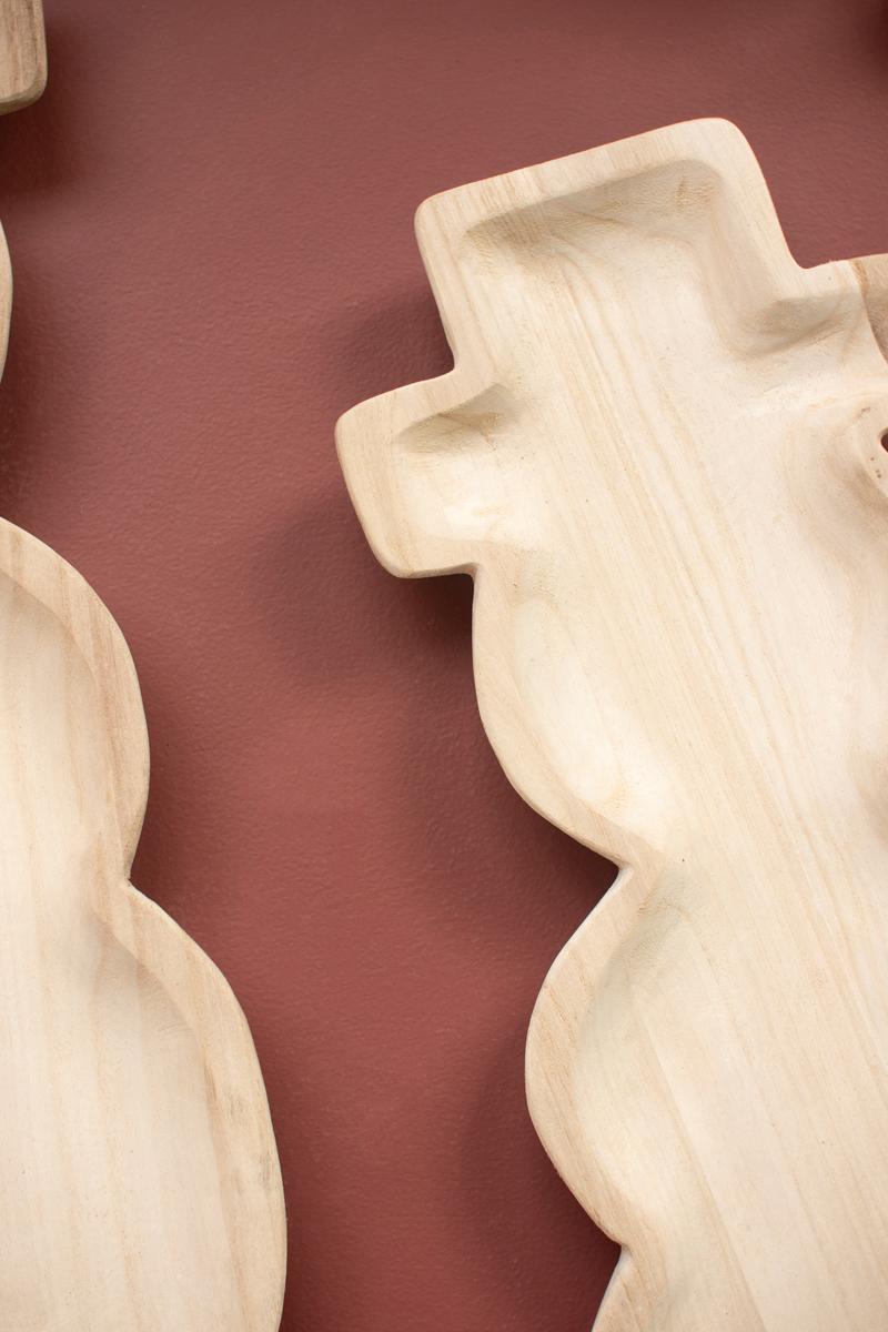 Box of 2 — Set of 2 Carved Wood Snowmen Trays
