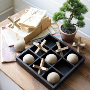 Box of 2 — Natural and Black Wooden Tic-Tac-Toe Set