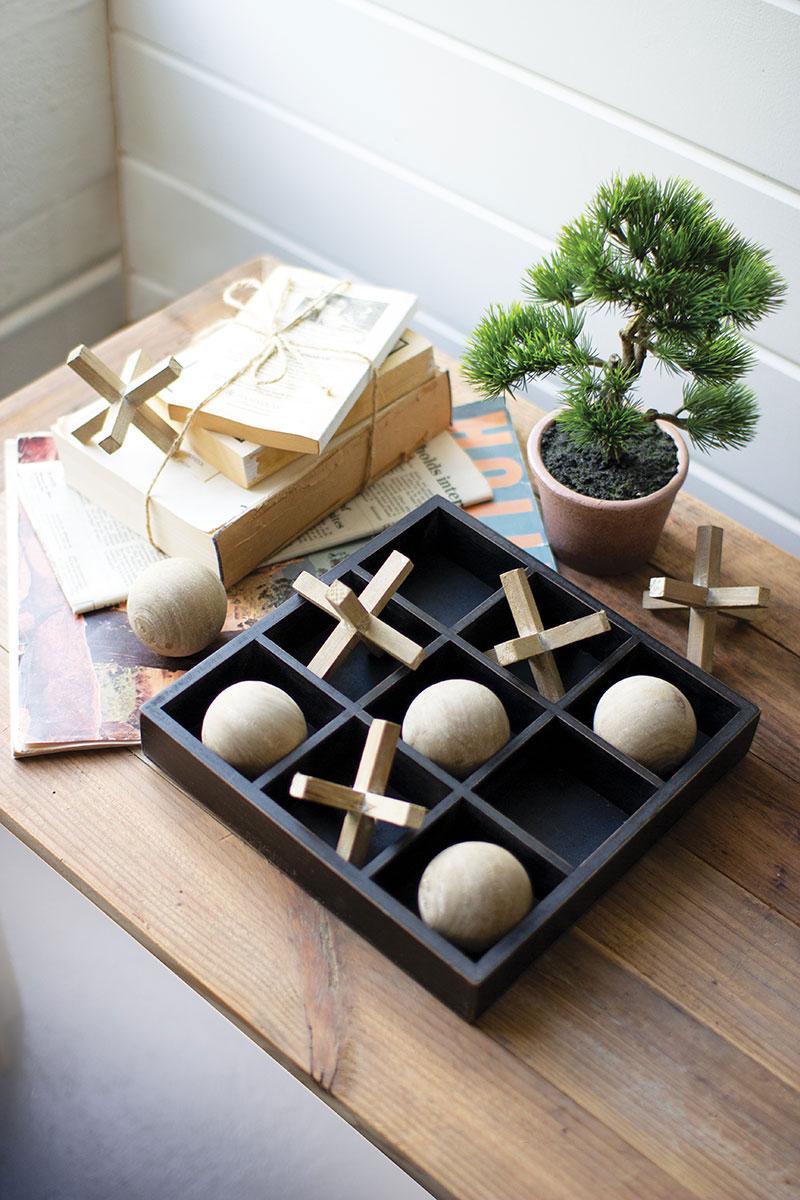 Box of 2 — Natural and Black Wooden Tic-Tac-Toe Set
