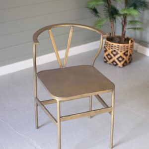 Antique Brass Finish Metal Wishbone Chair, Gold