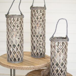 Willow Lanterns With Glass – Grey, Gray