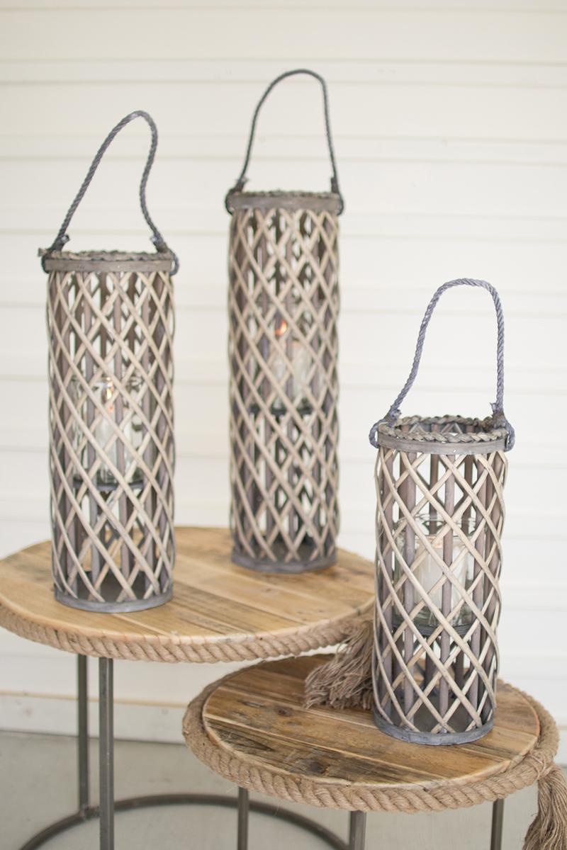 Willow Lanterns With Glass – Grey, Gray