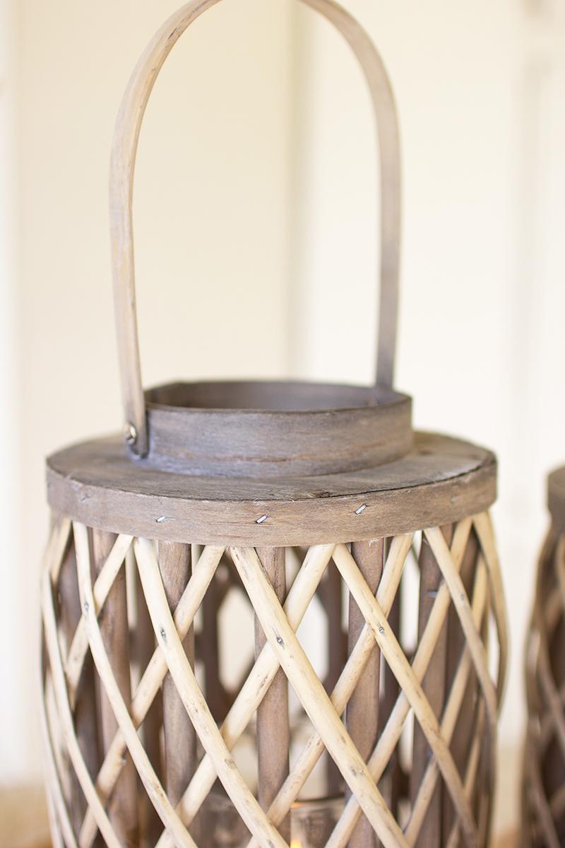 Box of 2 — Set of 4 Grey Willow Cylinder Lanterns with Glass Inserts