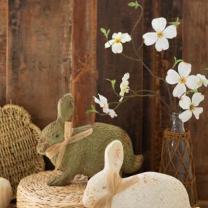 Box of 2 — Set of 2 Painted Antique Green and White Metal Rabbits