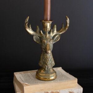 Box of 2 — Gold Deer Resin Taper Candle Holder