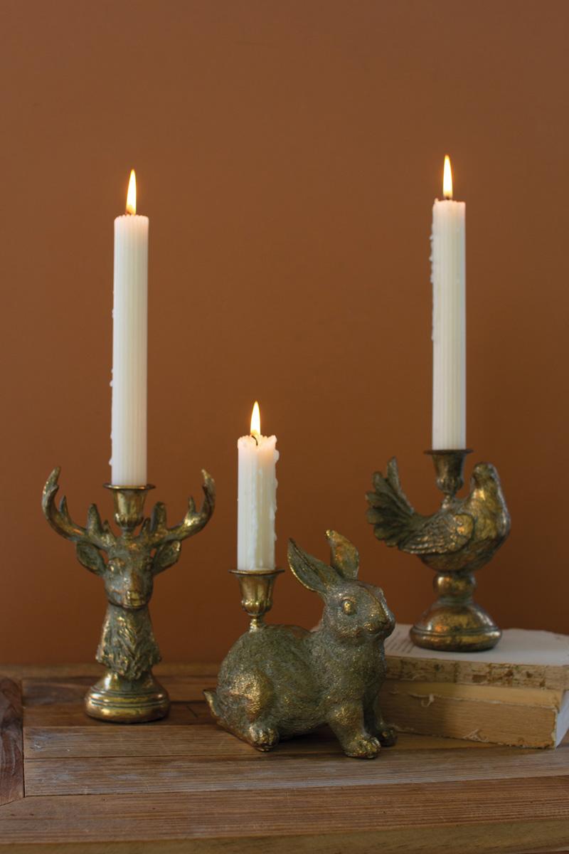 Box of 2 — Gold Deer Resin Taper Candle Holder