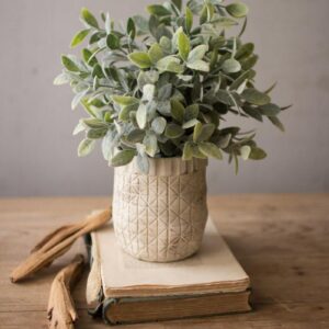 Artificial sage in rustic pot