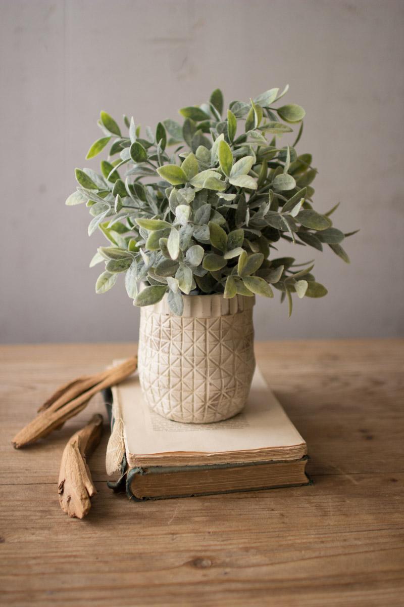 Box of 4 — Artificial Sage with Crisscross Rustic White Pot