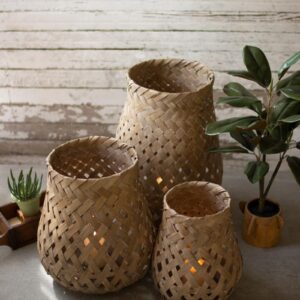 Woven Basket Lanterns With Glass