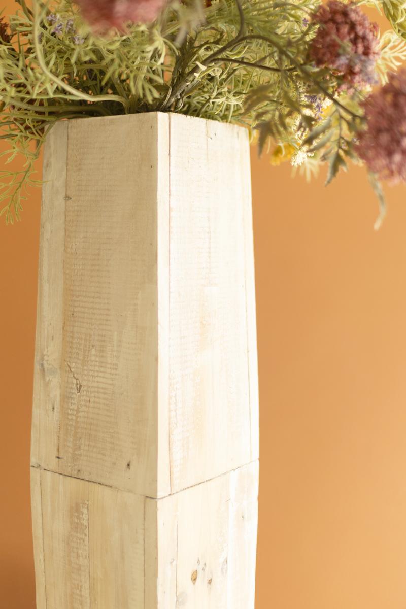 White-Washed Tall Oblong Wooden Vases, White