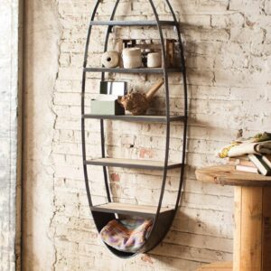 Metal And Wood Oval Wall Shelf, Gray