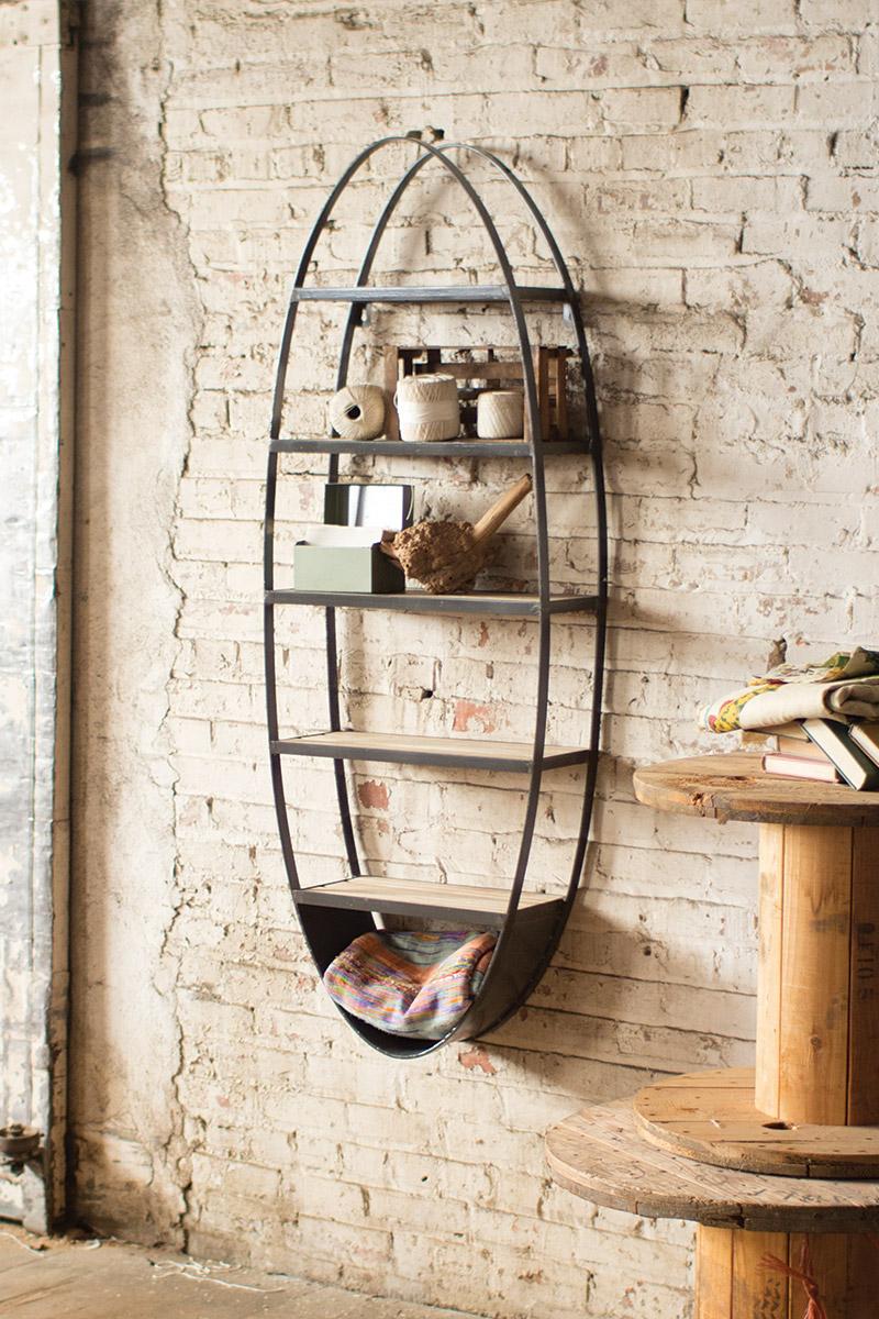 Metal And Wood Oval Wall Shelf, Gray