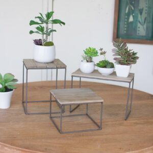 Box of 2 — Set of 3 Wood and Metal Risers