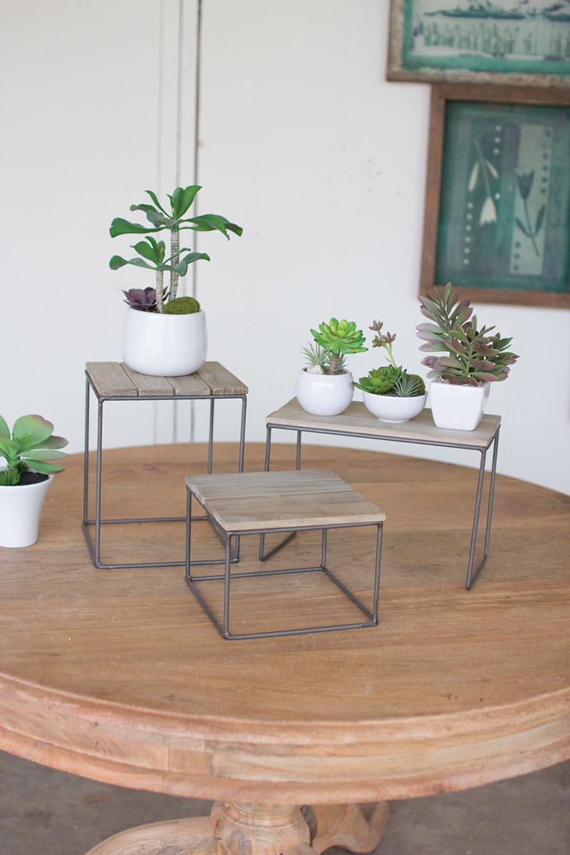 Box of 2 — Set of 3 Wood and Metal Risers