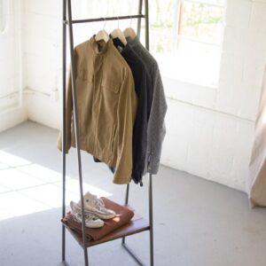 A-Frame Metal Rack With Lower Wood Shelf, Gray