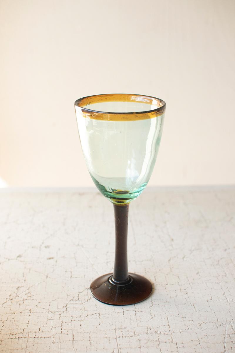 Recycled Wine Glass With Amber Rim