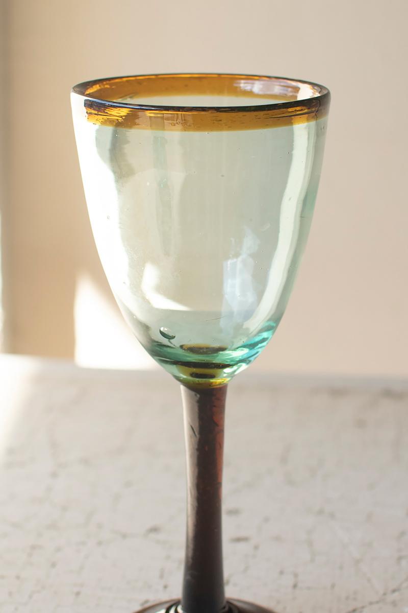 Recycled Wine Glass With Amber Rim