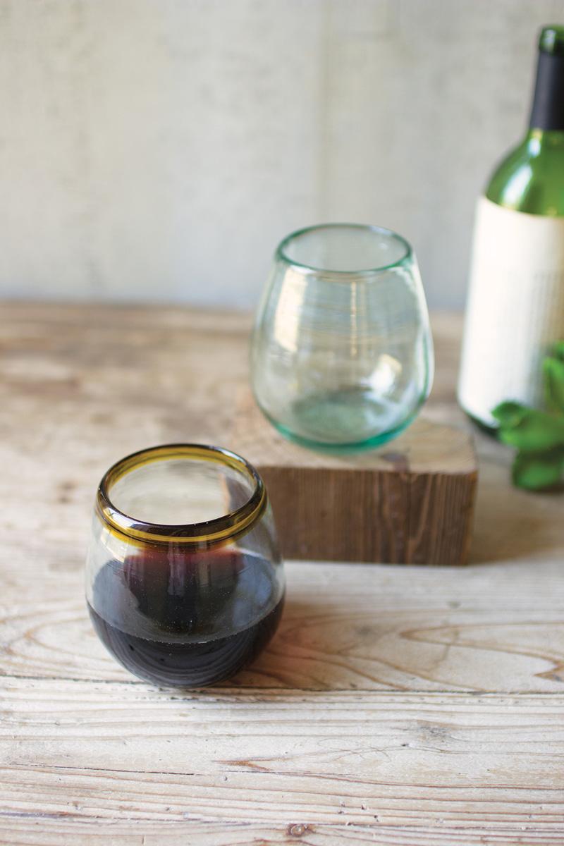 Recycled Glass, Stemless Wine Glass With Amber Rim