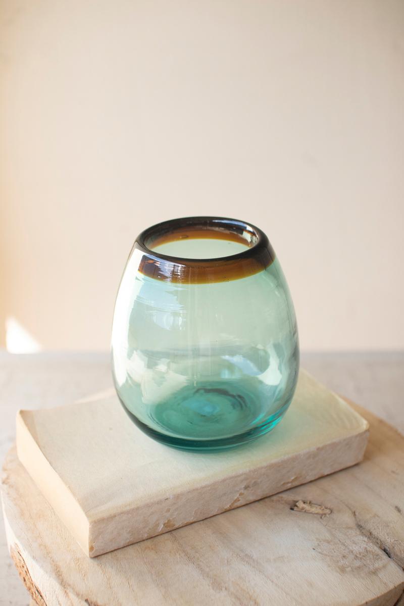 Recycled Glass, Stemless Wine Glass With Amber Rim