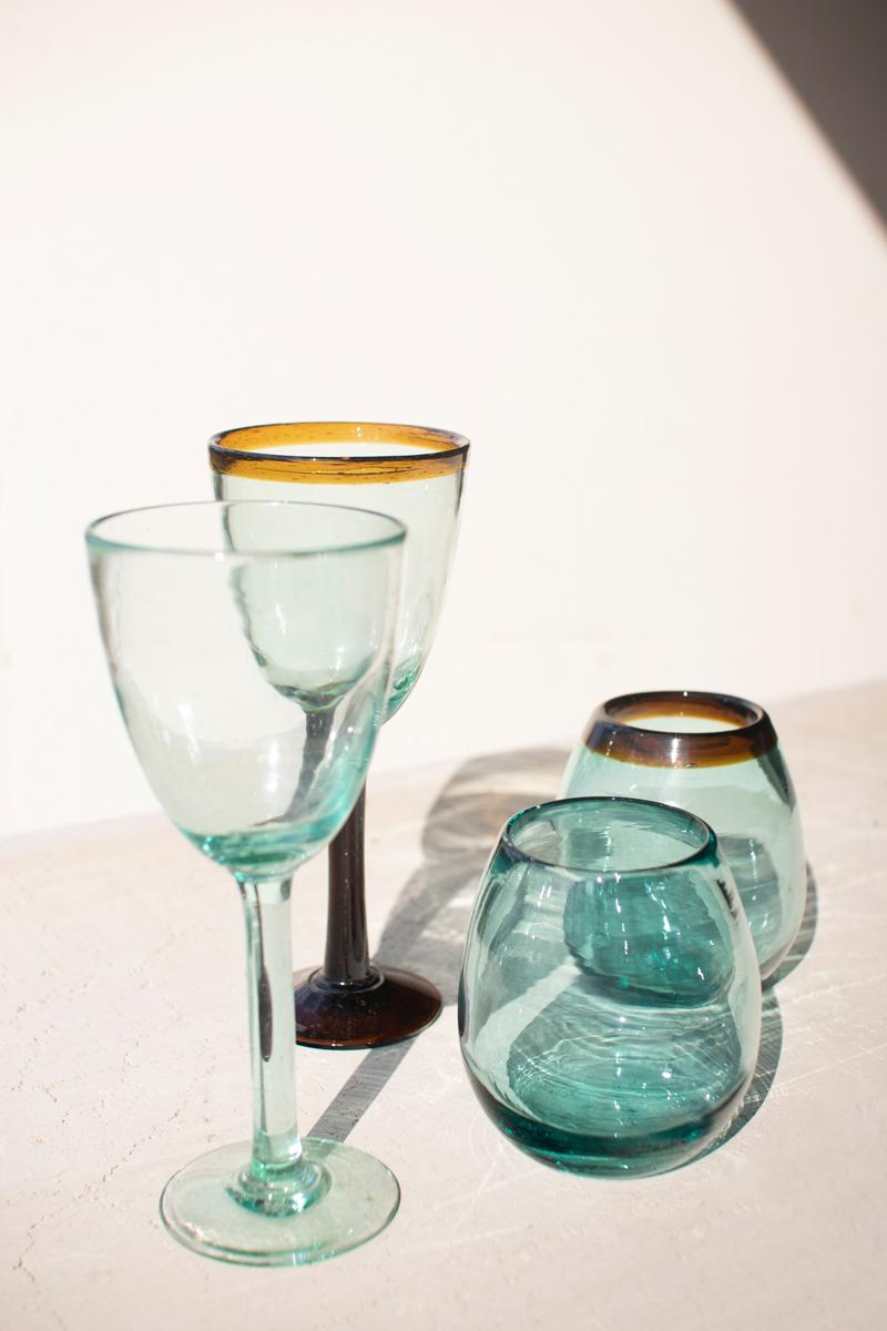 Recycled Glass, Stemless Wine Glass With Amber Rim