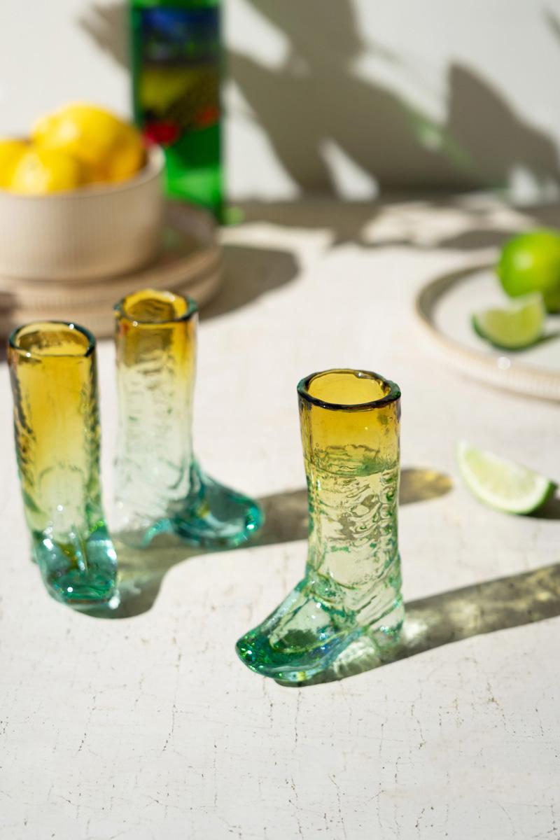 Recycled Glass Boot Shot Glass – Blue And Amber