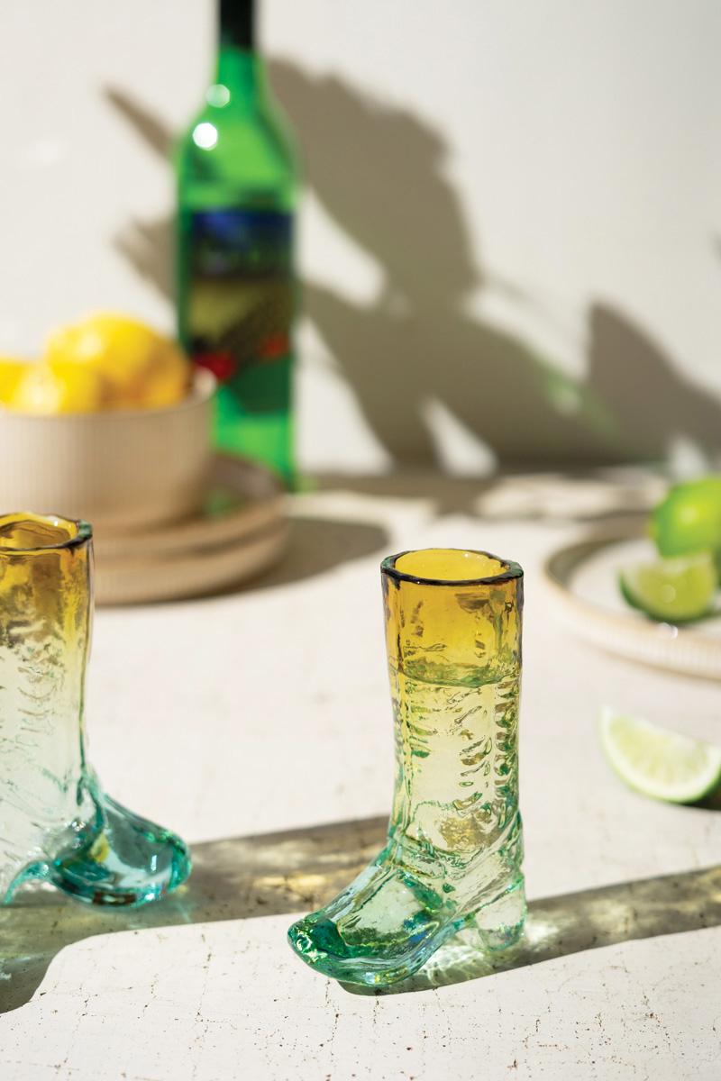 Recycled Glass Boot Shot Glass – Blue And Amber