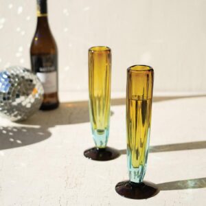 Recycled Fluted Champagne Glass – Blue And Amber