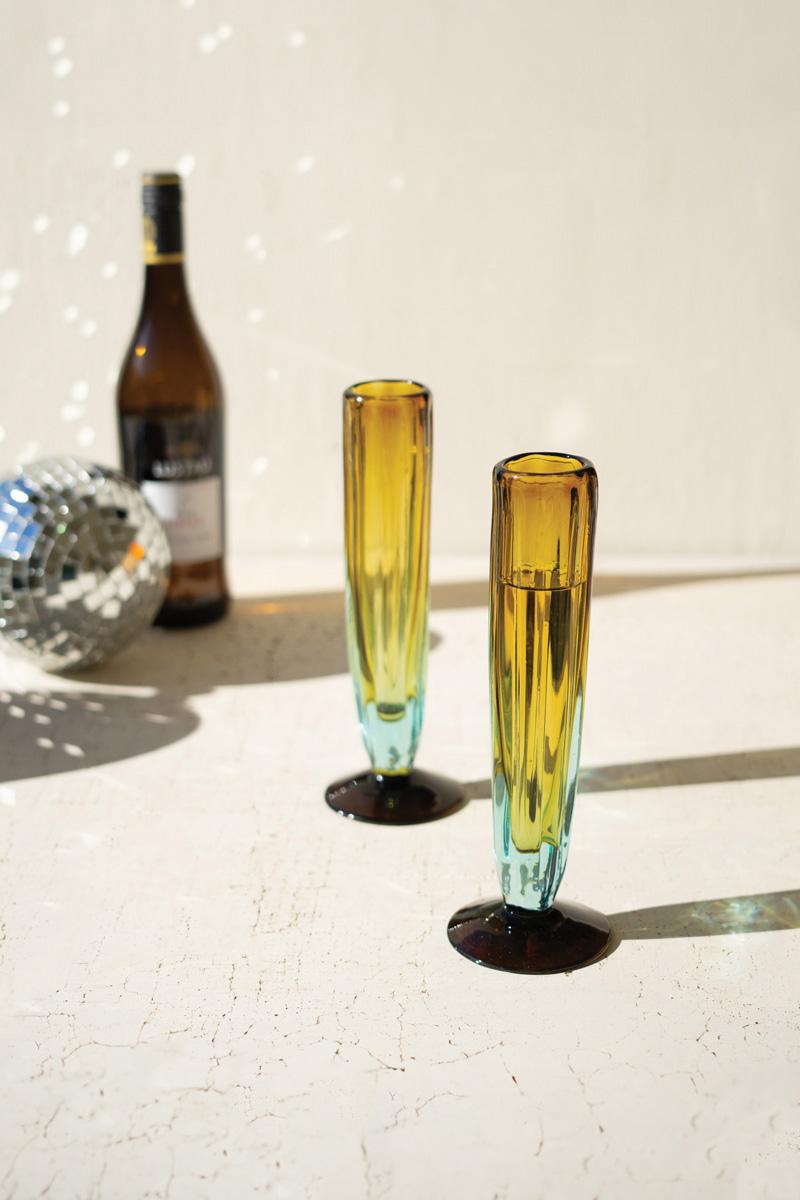 Recycled Fluted Champagne Glass – Blue And Amber