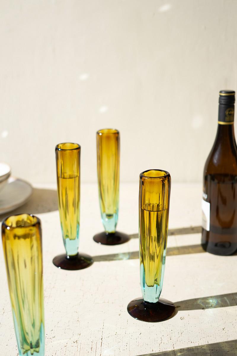 Recycled Fluted Champagne Glass – Blue And Amber