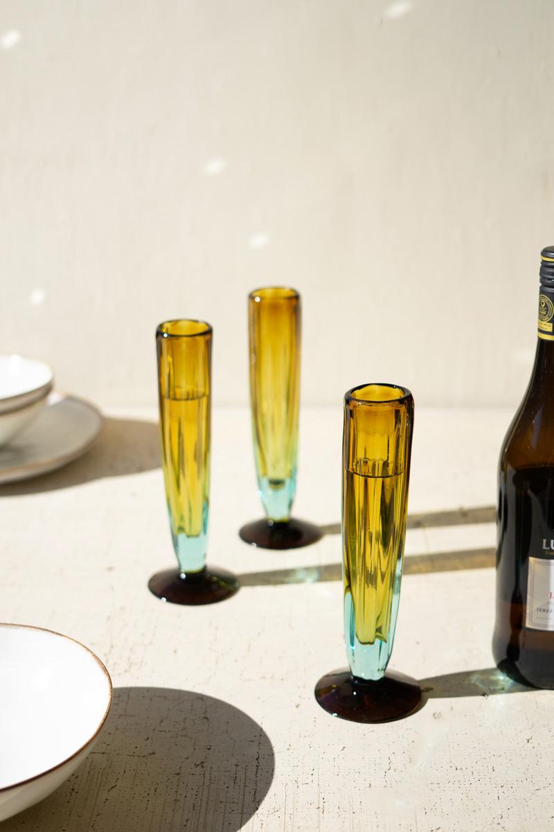 Recycled Fluted Champagne Glass – Blue And Amber