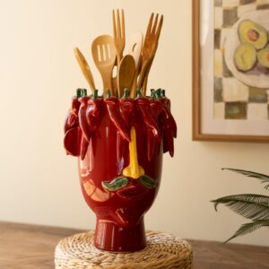 Ceramic Head Planter – Red Peppers, Multi/Red