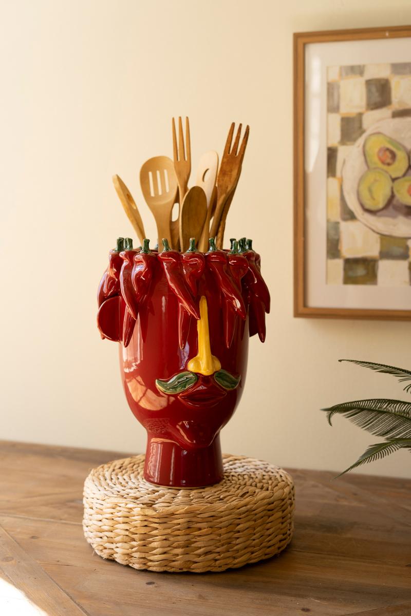 Ceramic Head Planter – Red Peppers, Multi/Red