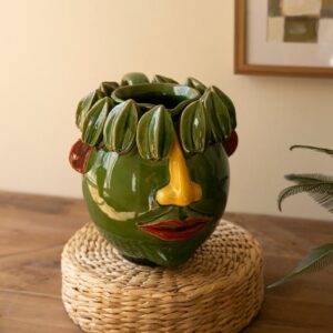 Ceramic Head Planter – Starfruit, Multi/Green
