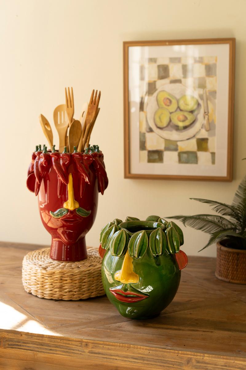 Ceramic Head Planter – Starfruit, Multi/Green