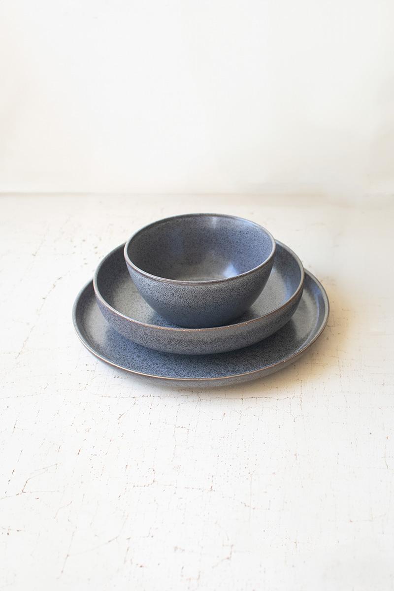 Stonewash Ceramic Dinner & Salad Plate & Bowl, Blue