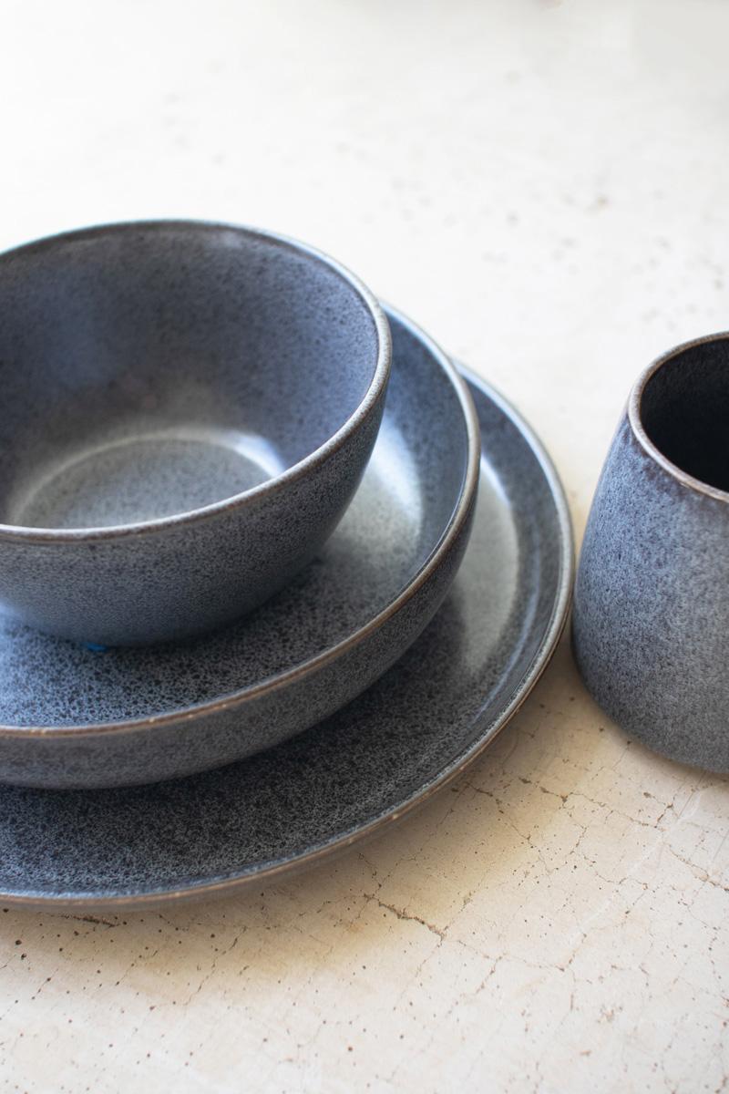 Stonewash Ceramic Dinner & Salad Plate & Bowl, Blue