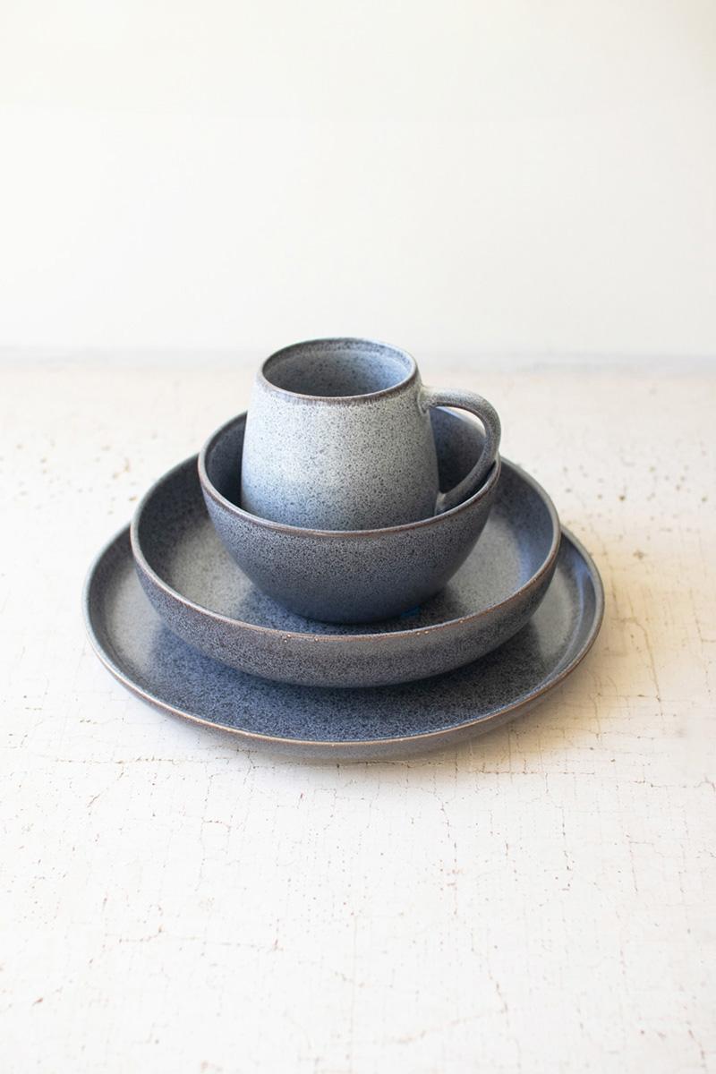 Stonewash Ceramic Dinner & Salad Plate & Bowl, Blue
