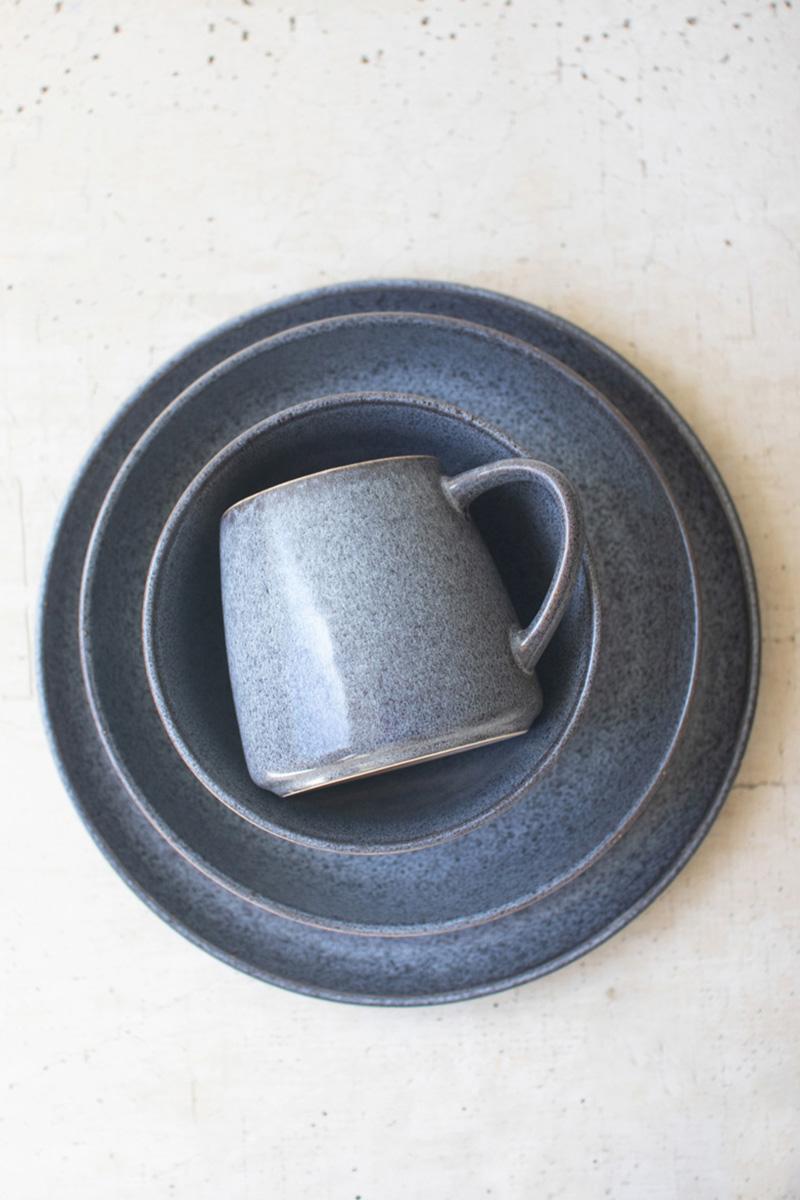 Stonewash Ceramic Dinner & Salad Plate & Bowl, Blue