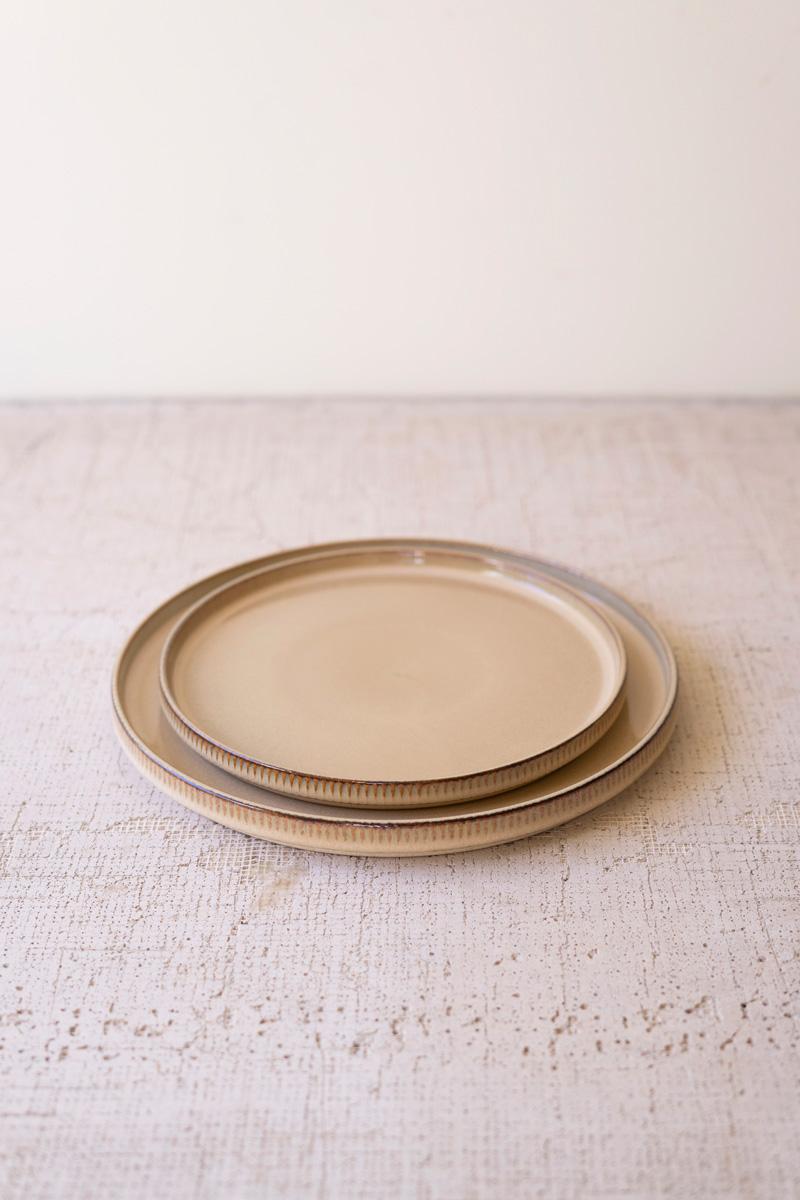 Set 3 Khaki Ceramic Dinner Salad Bowl With Ridges