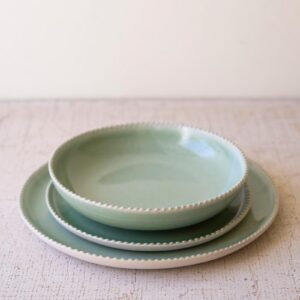 Set Three Sea Mist Ceramic Dinner Plate, Salad Plate And Bowl, Green