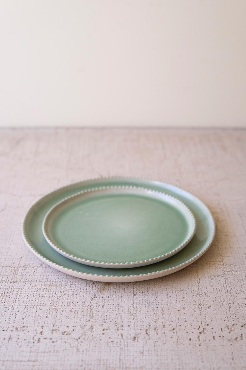 Set Three Sea Mist Ceramic Dinner Plate, Salad Plate And Bowl, Green
