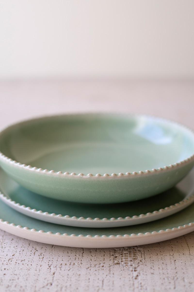 Set Three Sea Mist Ceramic Dinner Plate, Salad Plate And Bowl, Green