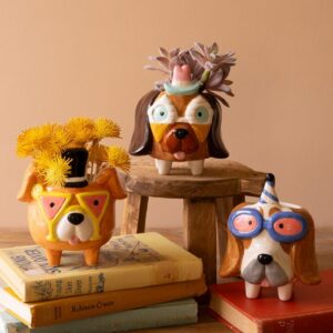 Box of 2 — Set of 3 Ceramic Party Puppy Planters