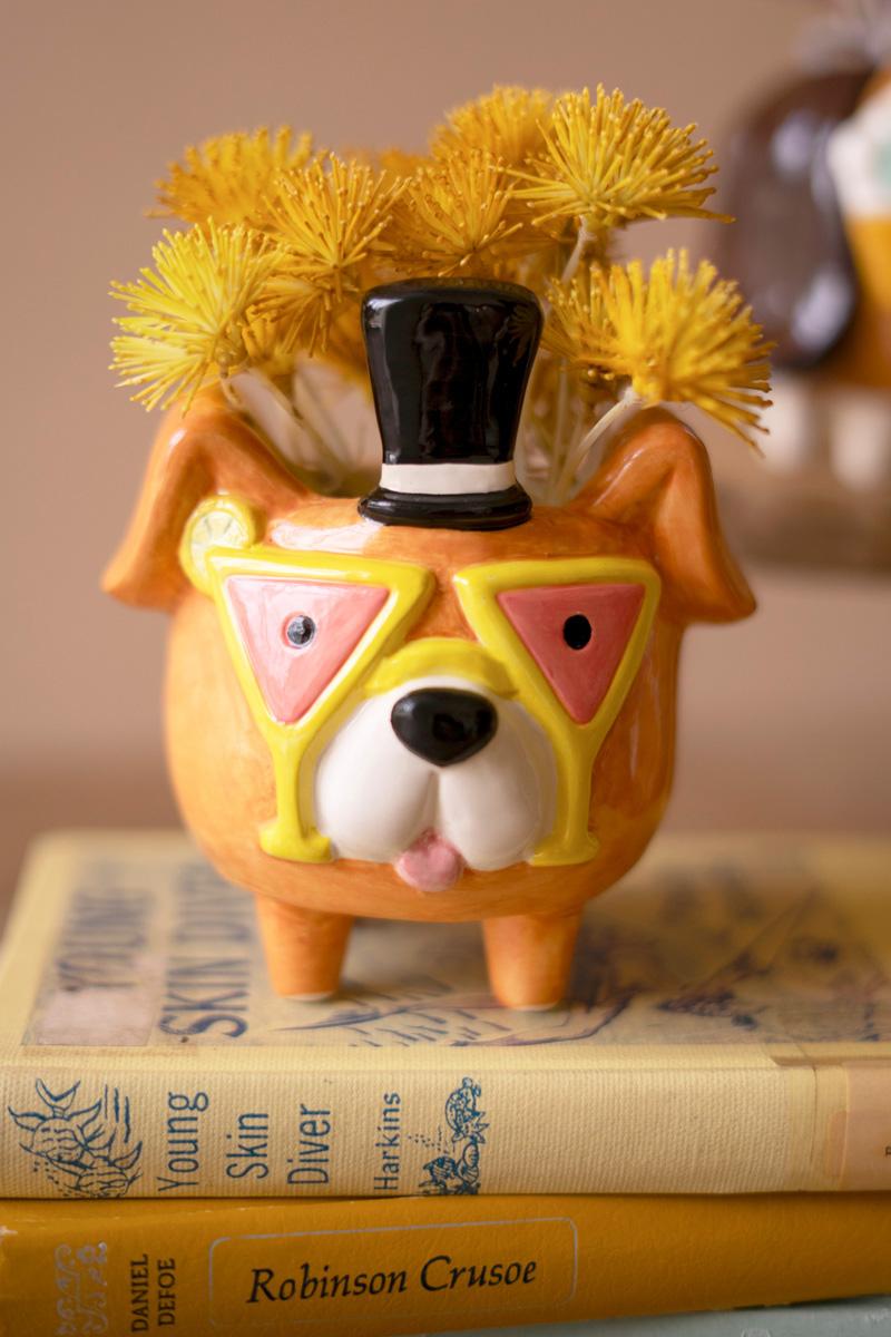 Box of 2 — Set of 3 Ceramic Party Puppy Planters