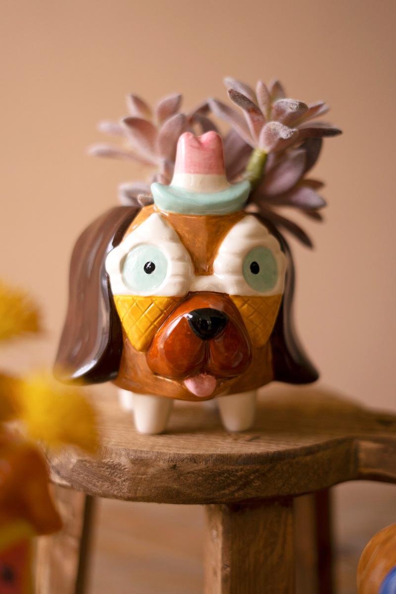 Box of 2 — Set of 3 Ceramic Party Puppy Planters