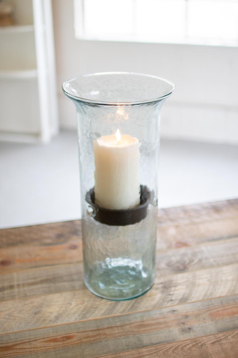 Box of 2 — Mini Glass Candle Cylinders with Rustic Insert / Large