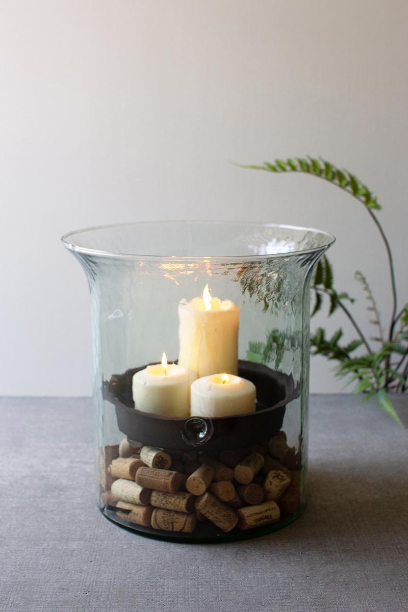 Recycled Glass, Giant Glass Candle Cylinder With Rustic Insert