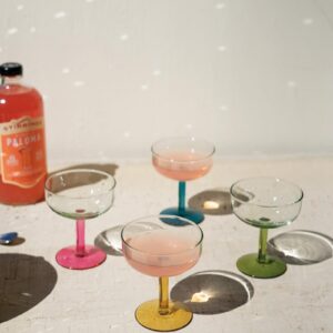 Recycled Glass, Coupe Glasses With Colored Stems – One Each
